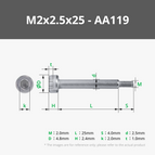 M2x2.5x25 SHSS Machine Screw (5PCS) - AA119