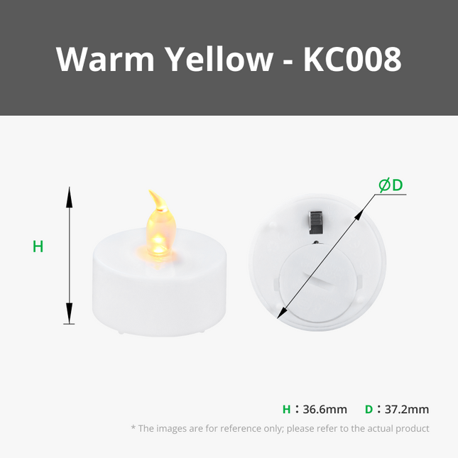 D37.2x36.6mm LED Flame Tea Luce Candle Set (12pz)