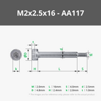 M2x2.5x16 SHSS Machine Screw (10PCS) - AA117