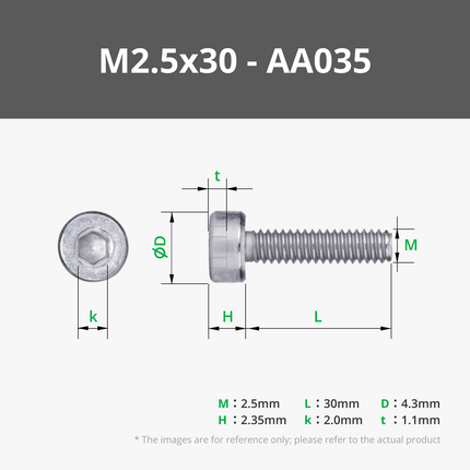 M2.5 a Esagono Incassato Viti Metriche (SHCS)
