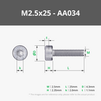 M2.5x25 SHCS Machine Screw (10PCS) - AA034