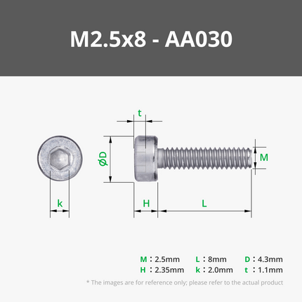 M2.5 a Esagono Incassato Viti Metriche (SHCS)