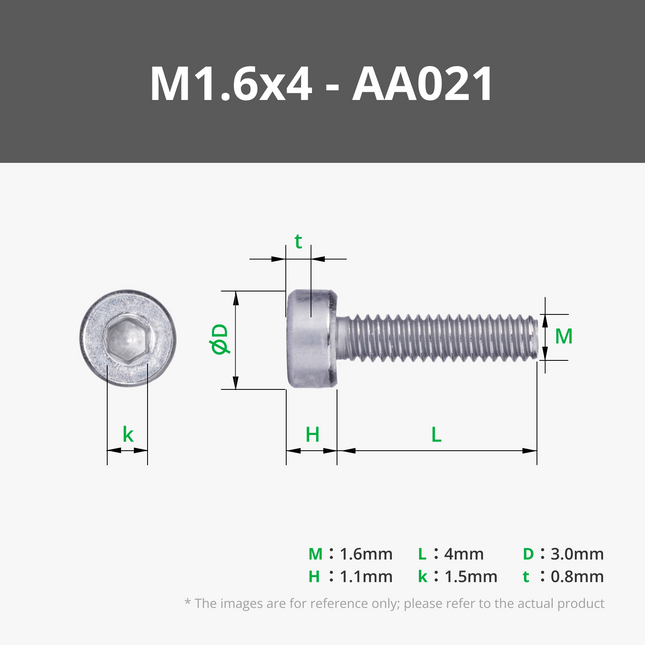 M1.6 a Esagono Incassato Viti Metriche (SHCS)