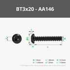 BT3x20 BHCS Self Tapping Screw (10PCS) - AA146