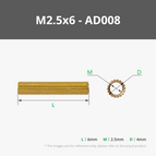 M2.5x6 Double-pass Knurled Brass Stud (20PCS) - AD008