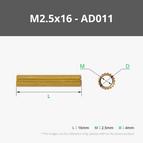 M2.5x16 Double-pass Knurled Brass Stud (10PCS) - AD011