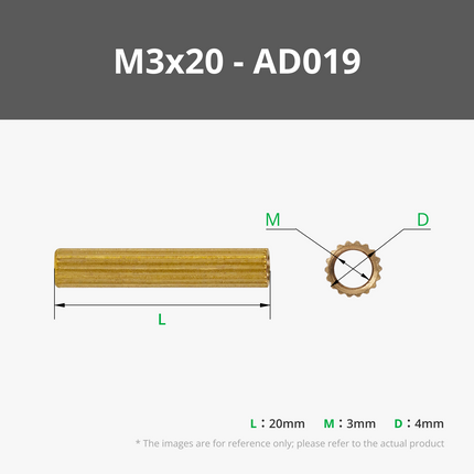 M3 Double - pass Knurled Brass Stud