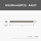 M3x30mm Carbon Steel Full-Thread Rod (6PCS) - AA227
