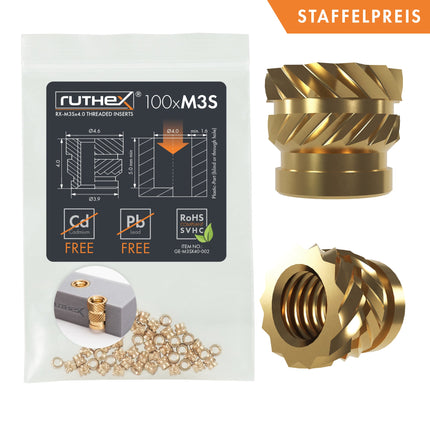 Ruthex Gewindeeinsätze M3 kurz Rx-M3Sx4.0 100 Stück - GE-M3Sx40-002