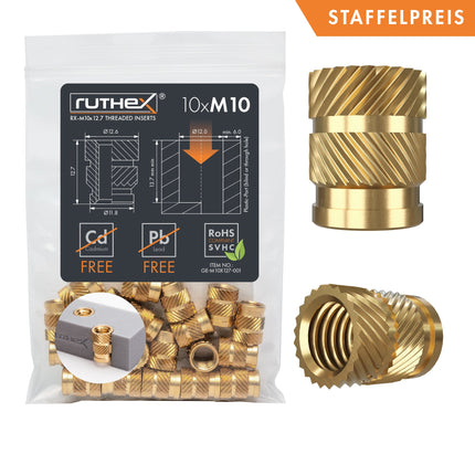 Ruthex inserti filettati M10 Rx-M10x12.7 10 pezzi - GE-M10x127-001