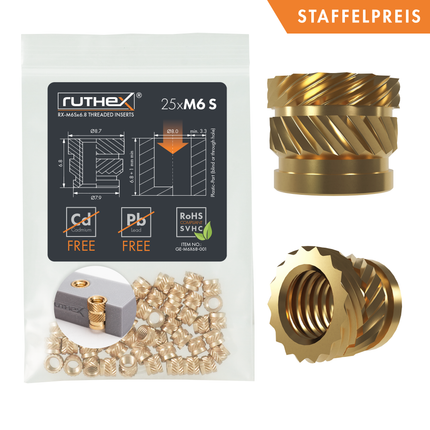 Ruthex inserti filettati M6 Rx-M6x6.8 25 pezzi - GE-M6x68-001