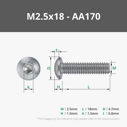 M2.5 a Testa Bombata Viti Metriche (BHCS)
