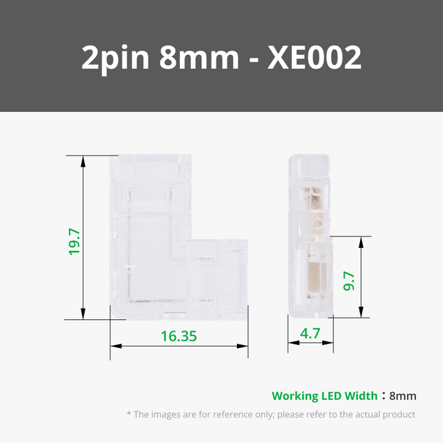 2 - pin 8mm L - shaped LED Striscia Connectors (10pz)